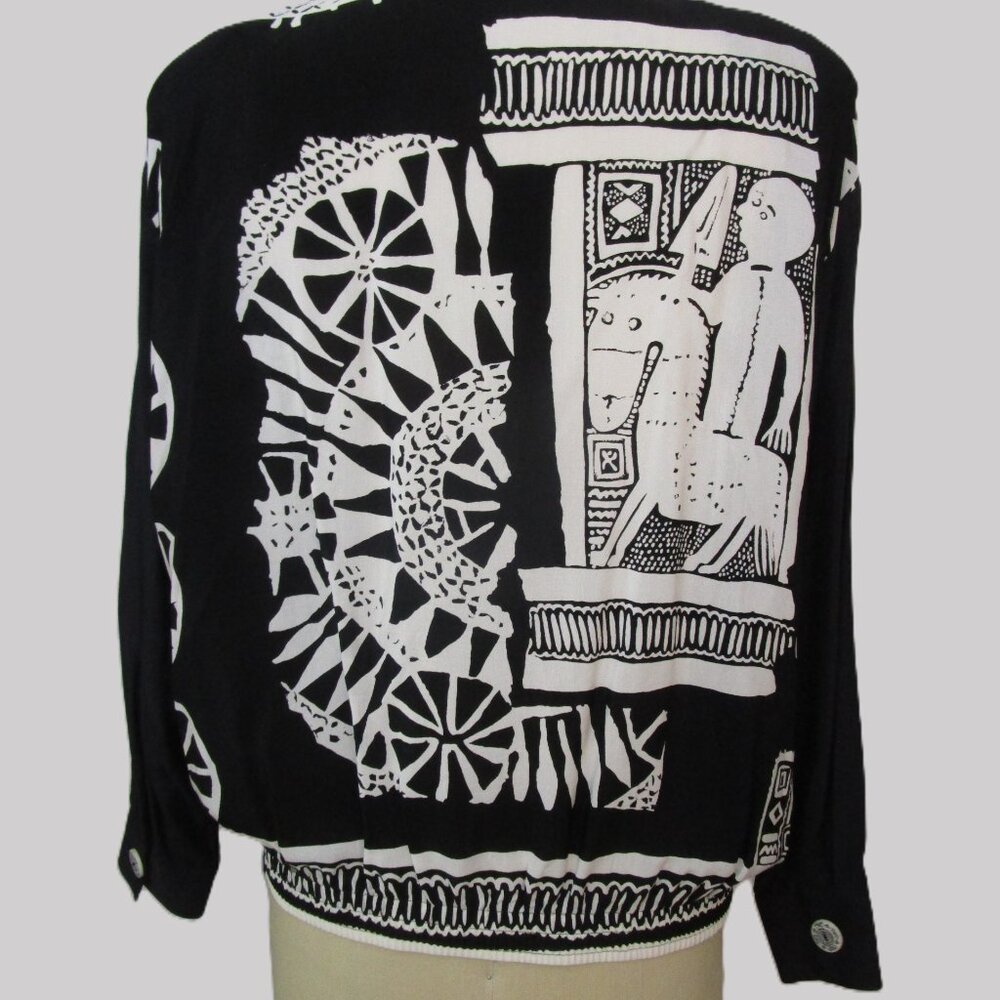 Huge Shoulder 80s Tribal Bomber Jacket Oversized Wedge